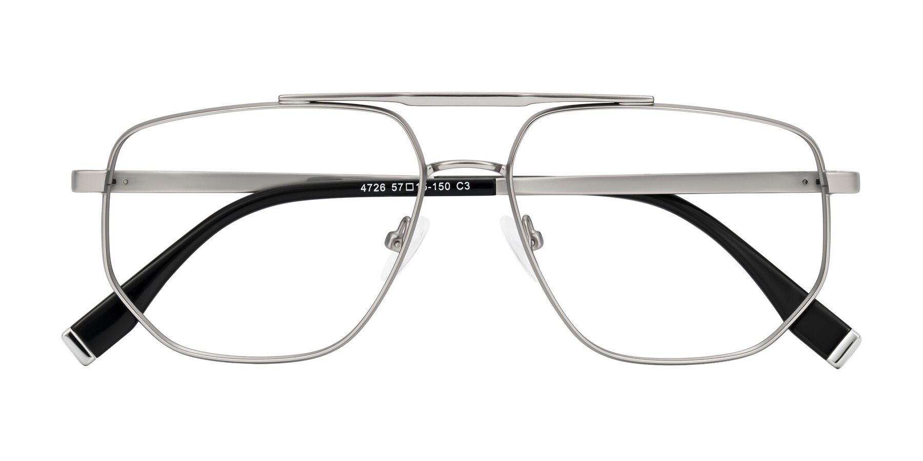 Folded Front of Kailani in Silver/Matte Silver with Clear Eyeglass Lenses