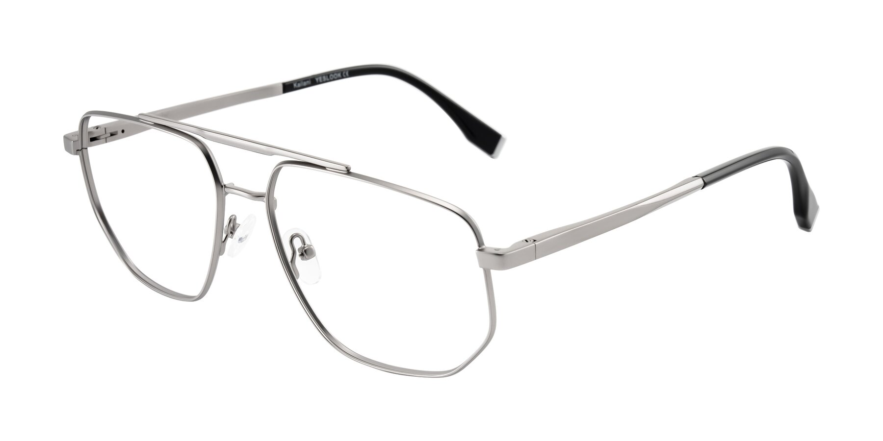 Angle of Kailani in Silver/Matte Silver with Clear Eyeglass Lenses