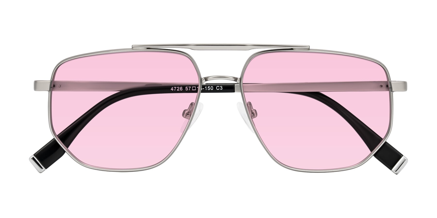 Folded Front of Kailani in Silver/Matte Silver with Light Pink Tinted Lenses