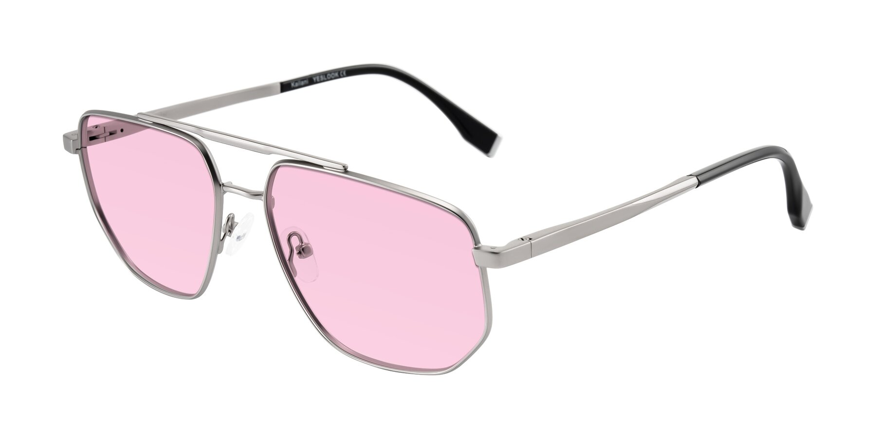 Angle of Kailani in Silver/Matte Silver with Light Pink Tinted Lenses