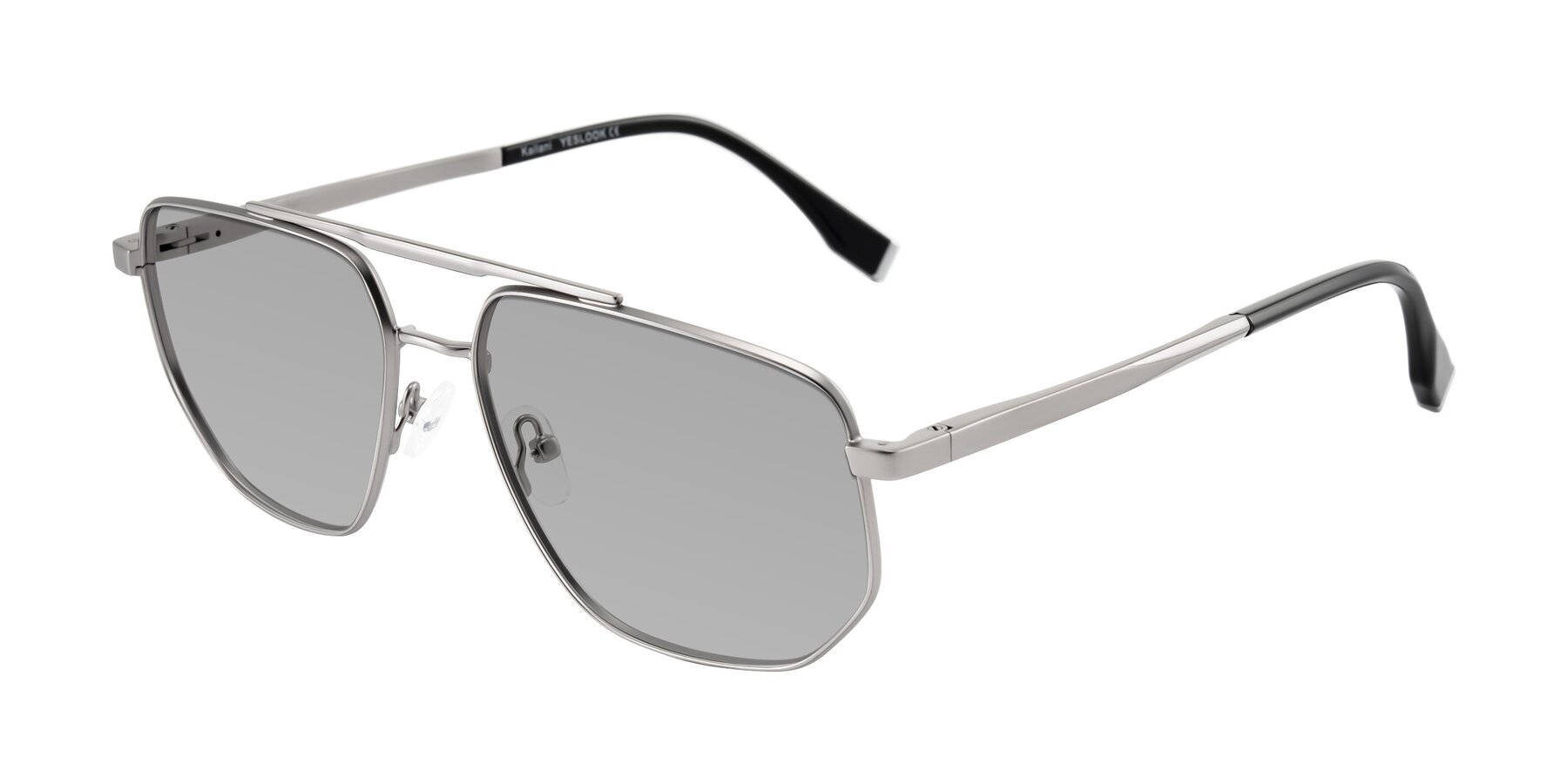 Angle of Kailani in Silver/Matte Silver with Light Gray Tinted Lenses
