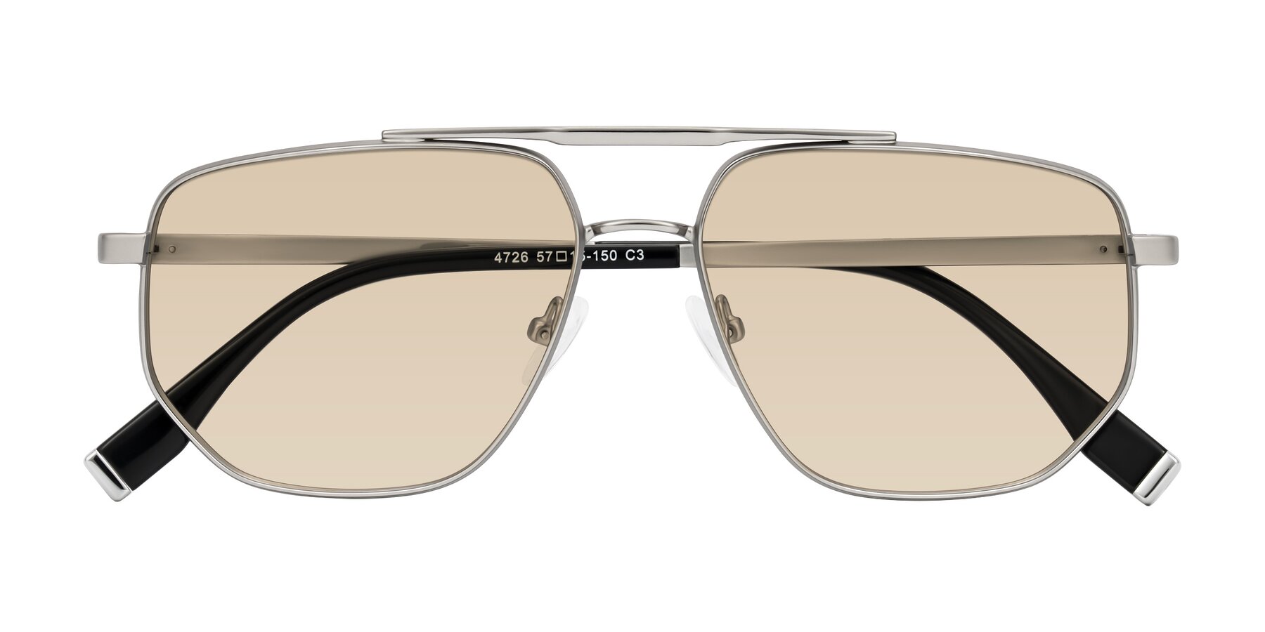 Folded Front of Kailani in Silver/Matte Silver with Light Brown Tinted Lenses