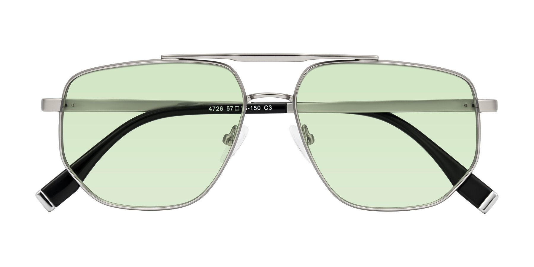 Folded Front of Kailani in Silver/Matte Silver with Light Green Tinted Lenses