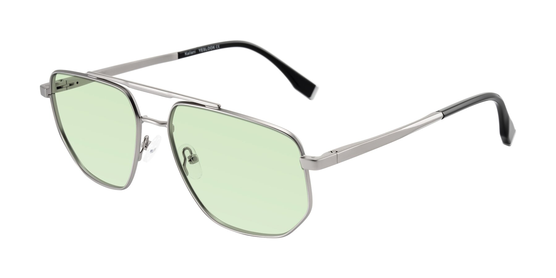 Angle of Kailani in Silver/Matte Silver with Light Green Tinted Lenses