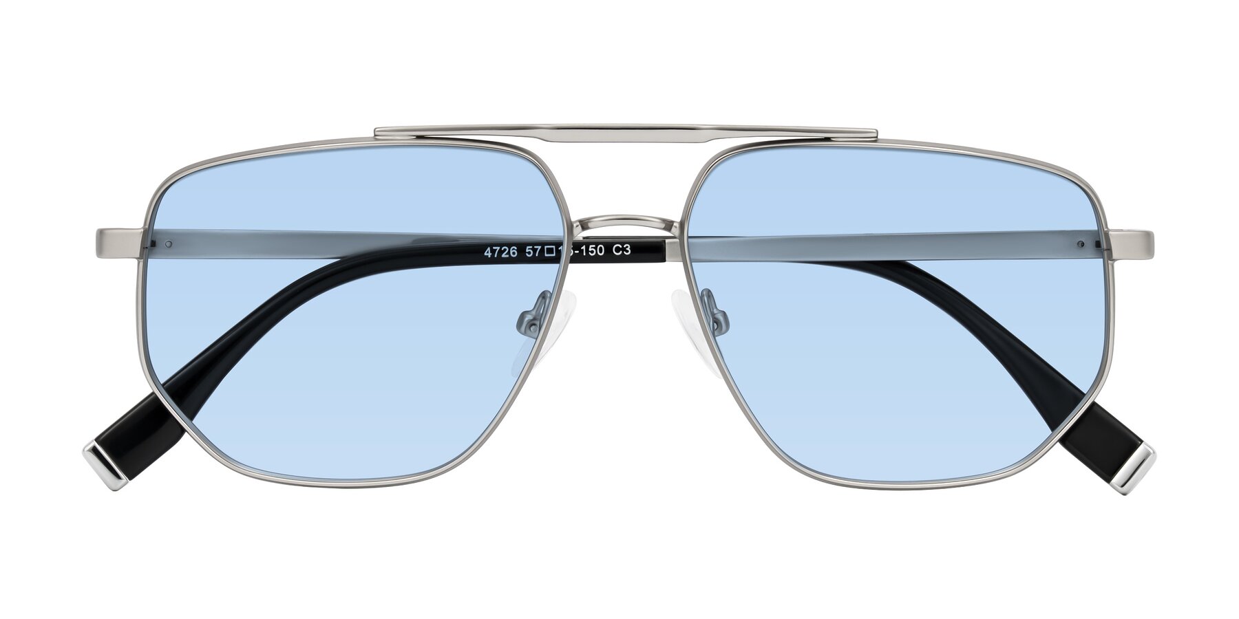 Folded Front of Kailani in Silver/Matte Silver with Light Blue Tinted Lenses