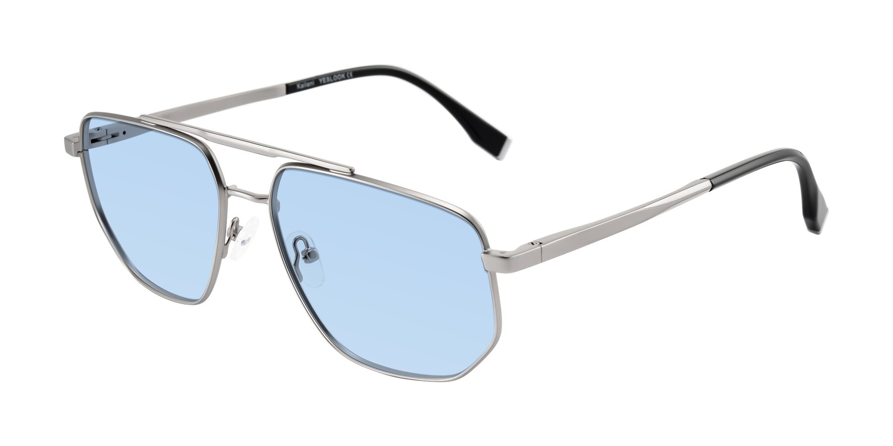 Angle of Kailani in Silver/Matte Silver with Light Blue Tinted Lenses
