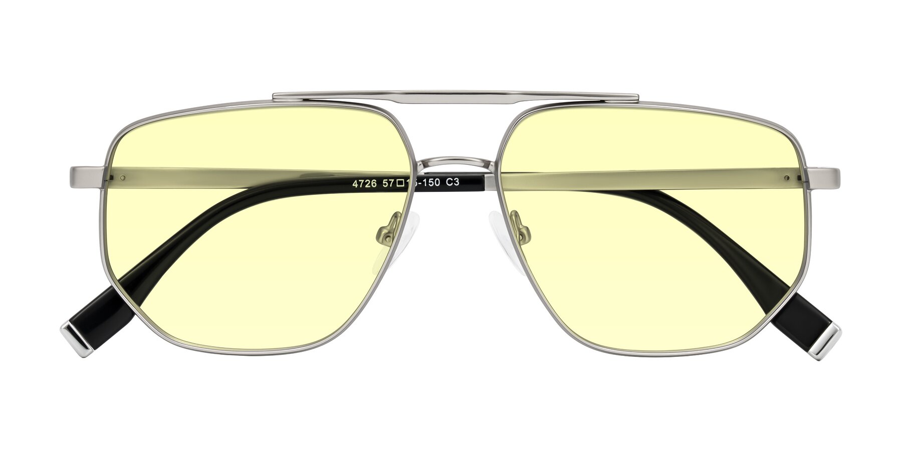 Folded Front of Kailani in Silver/Matte Silver with Light Yellow Tinted Lenses