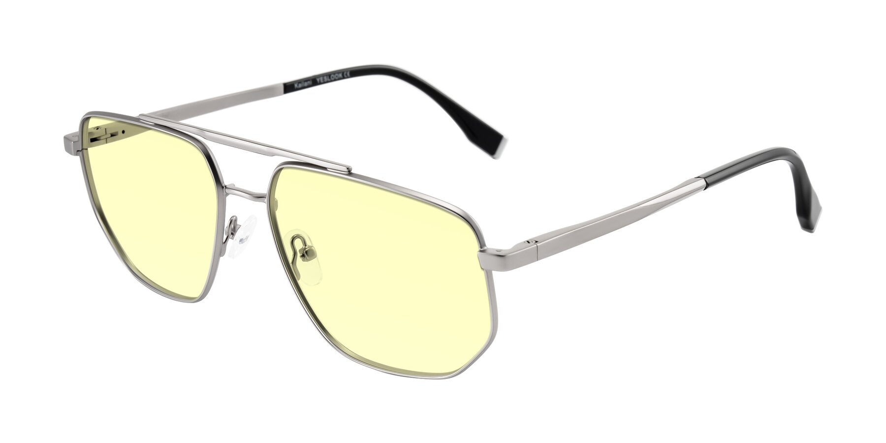 Angle of Kailani in Silver/Matte Silver with Light Yellow Tinted Lenses