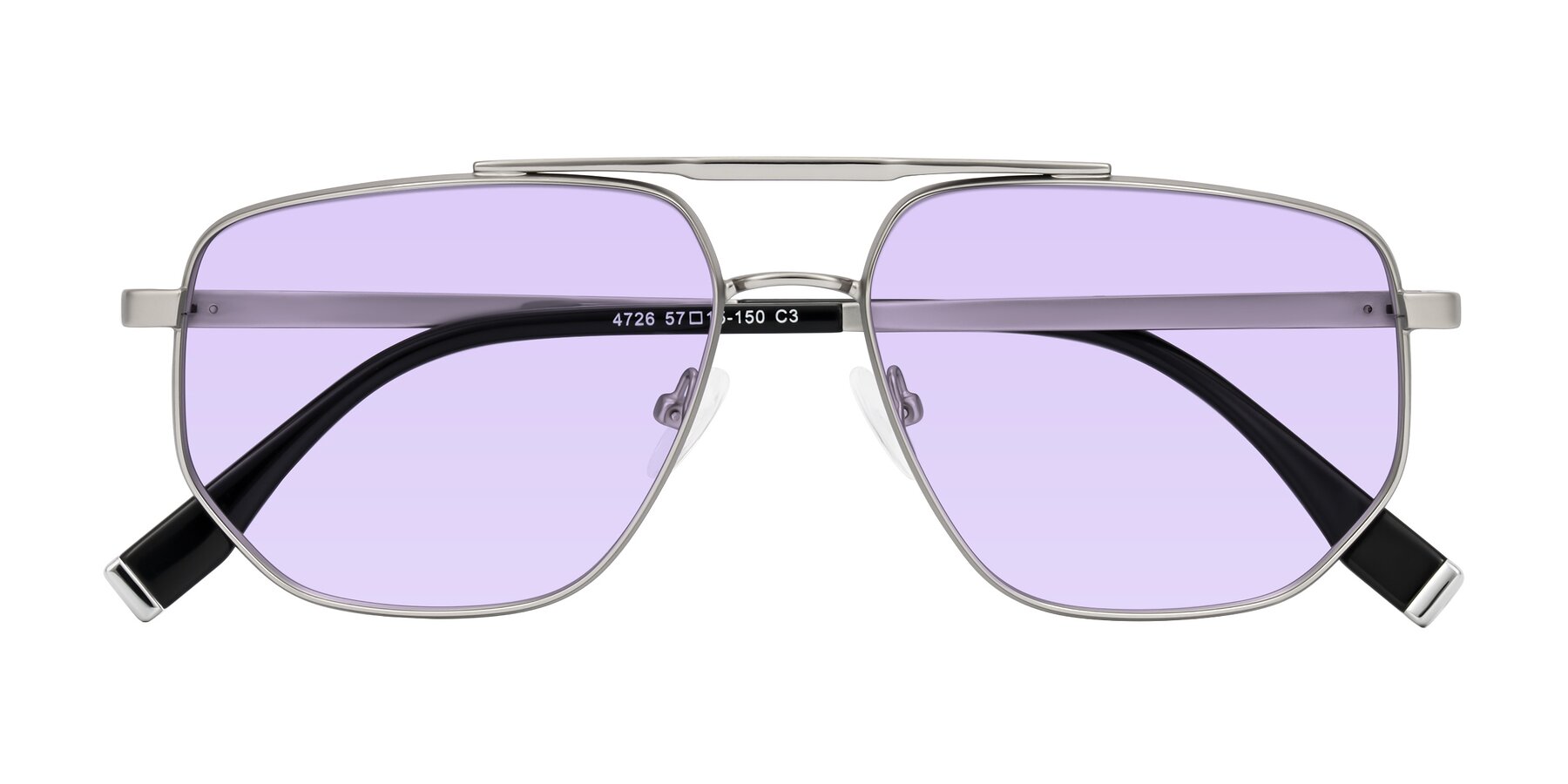 Folded Front of Kailani in Silver/Matte Silver with Light Purple Tinted Lenses