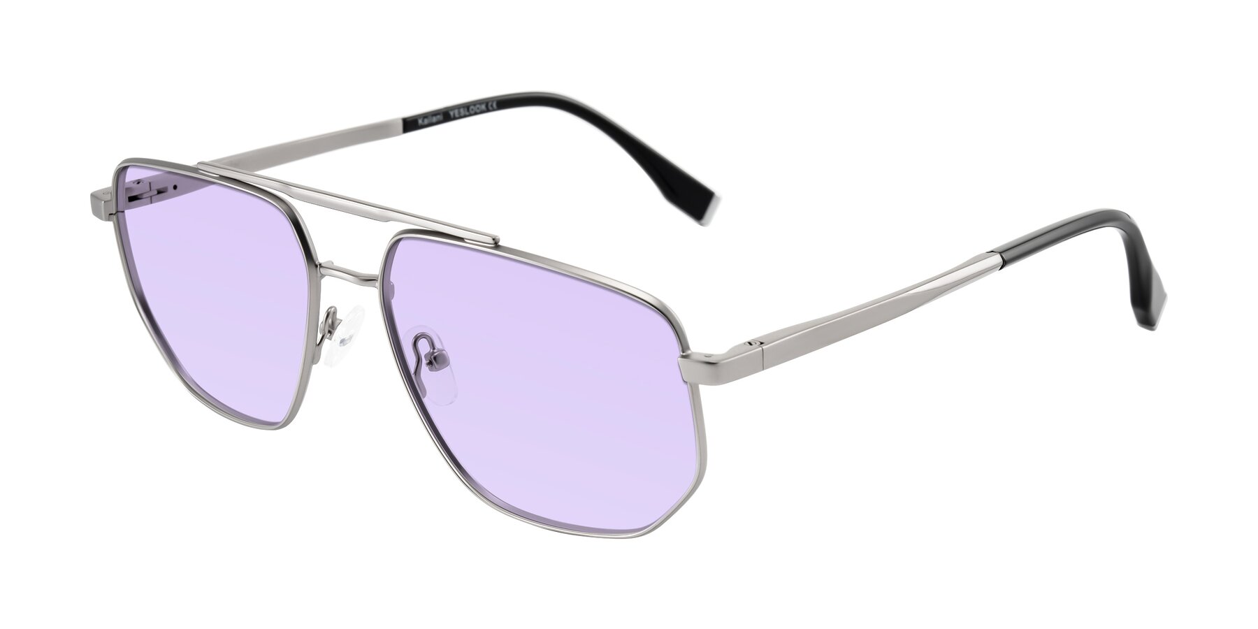 Angle of Kailani in Silver/Matte Silver with Light Purple Tinted Lenses