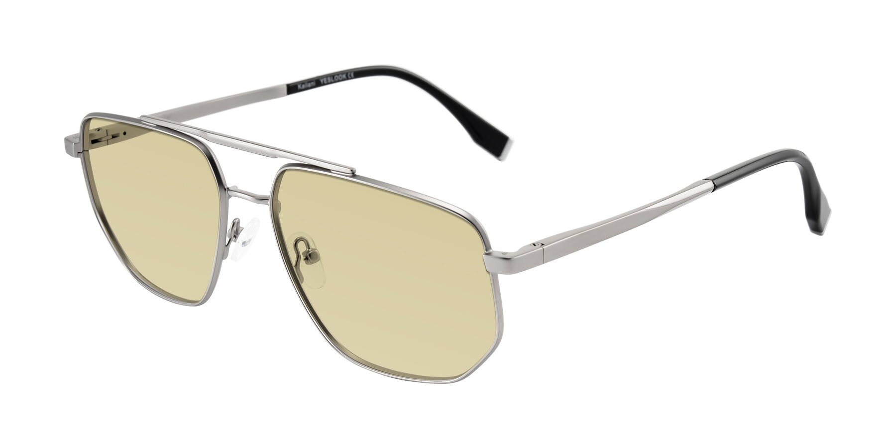 Angle of Kailani in Silver/Matte Silver with Light Champagne Tinted Lenses