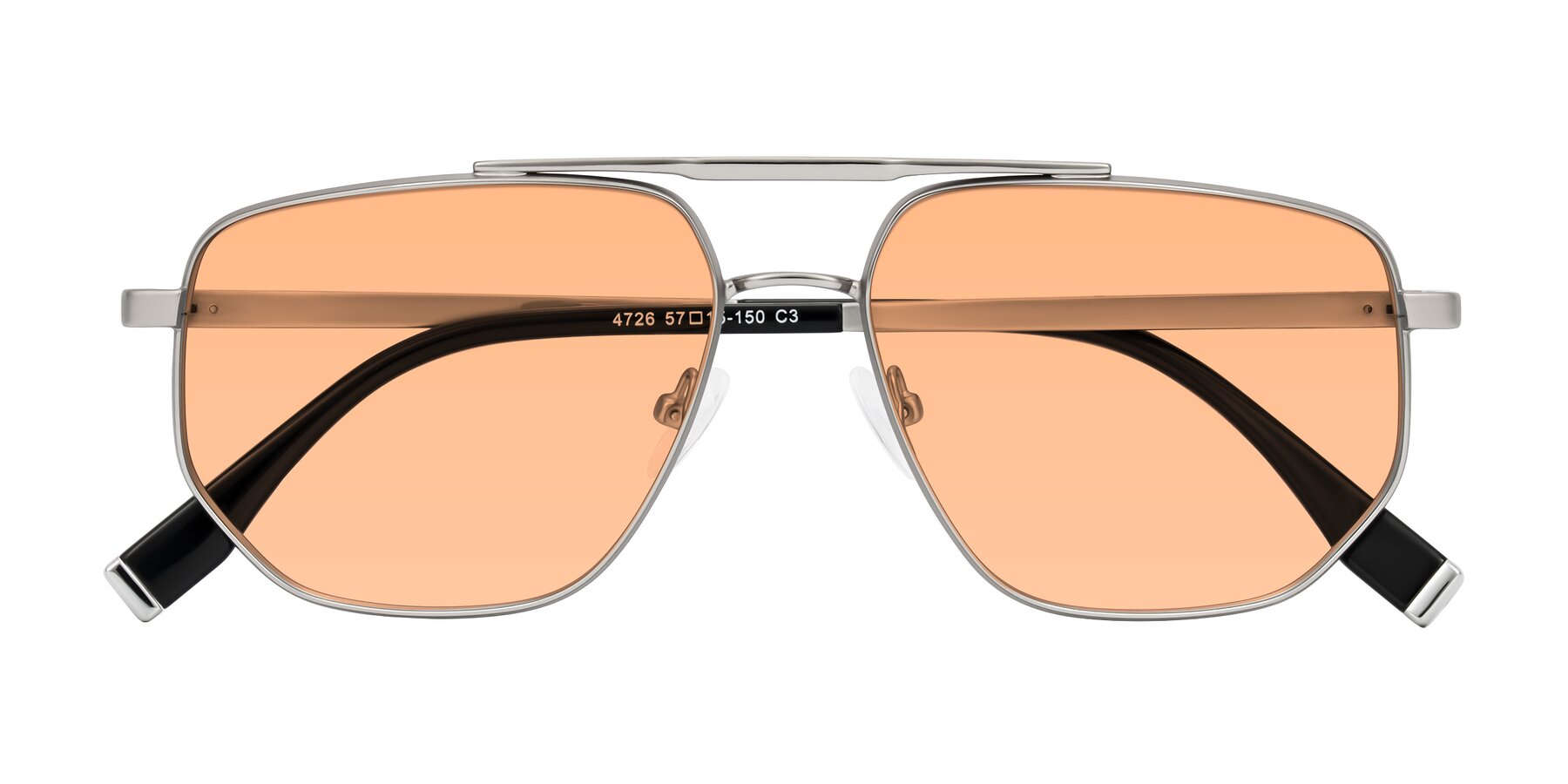 Folded Front of Kailani in Silver/Matte Silver with Light Orange Tinted Lenses