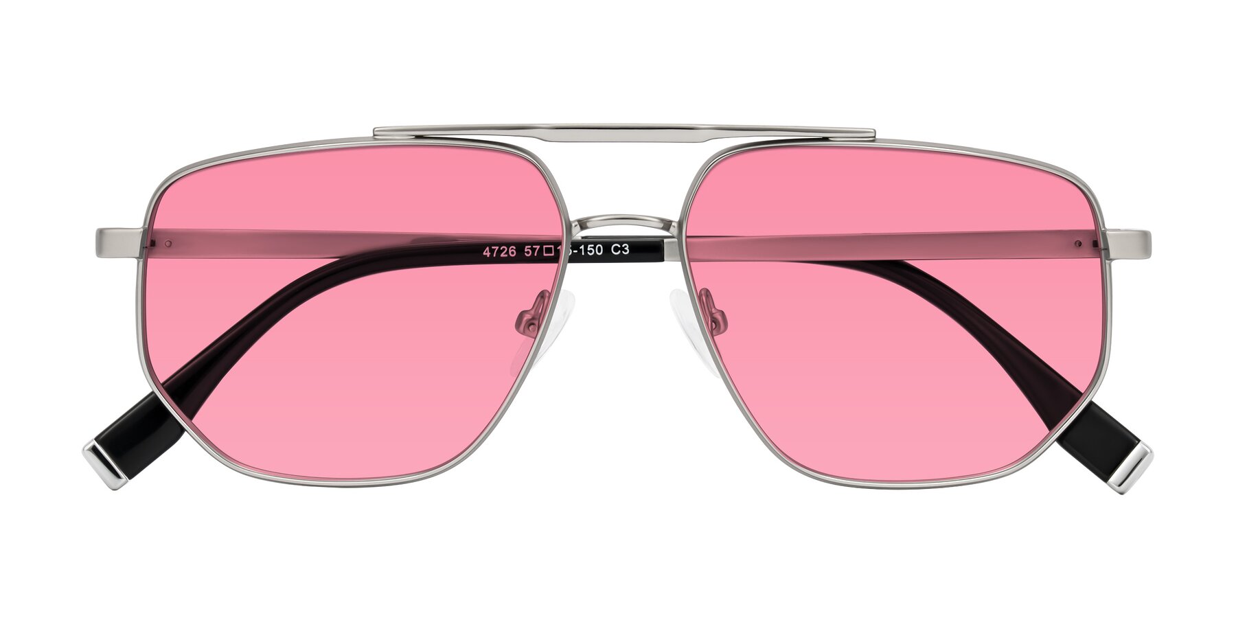 Folded Front of Kailani in Silver/Matte Silver with Pink Tinted Lenses