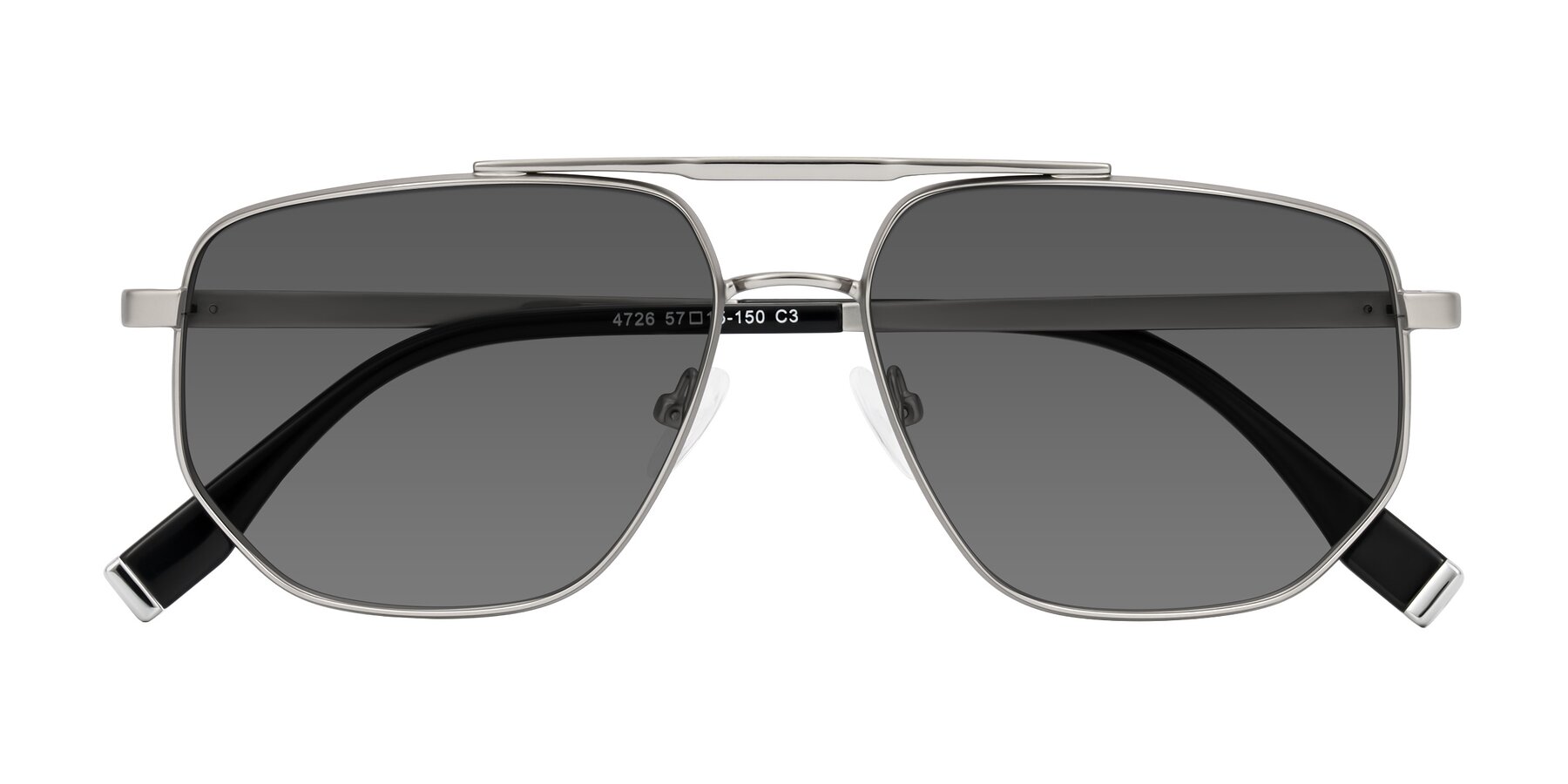 Folded Front of Kailani in Silver/Matte Silver with Medium Gray Tinted Lenses