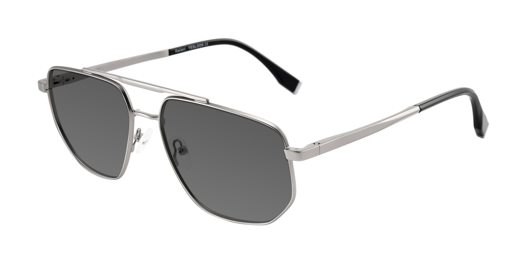 Angle of Kailani in Silver/Matte Silver with Medium Gray Tinted Lenses