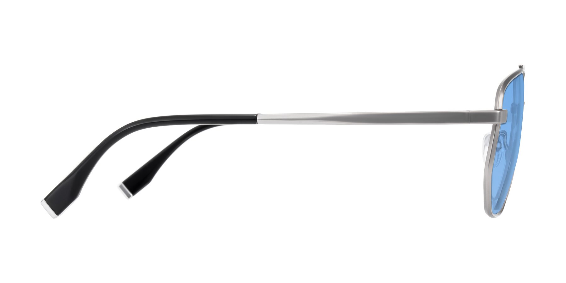 Side of Kailani in Silver/Matte Silver with Medium Blue Tinted Lenses
