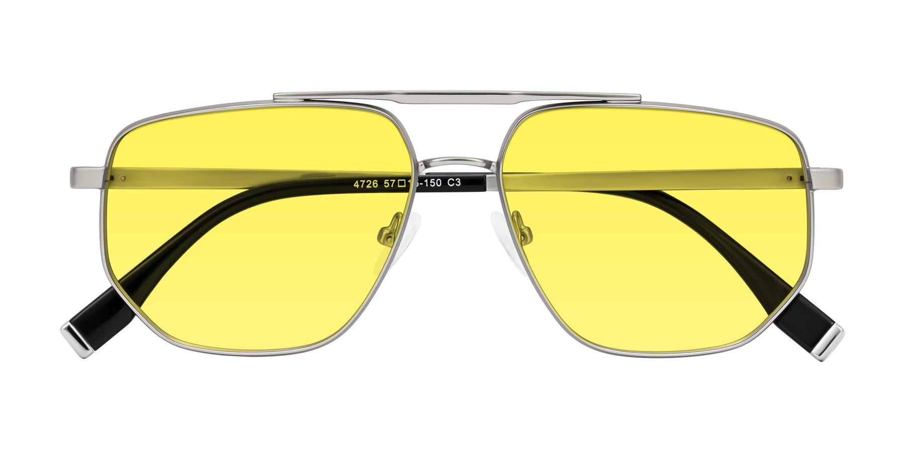 Folded Front of Kailani in Silver/Matte Silver with Medium Yellow Tinted Lenses
