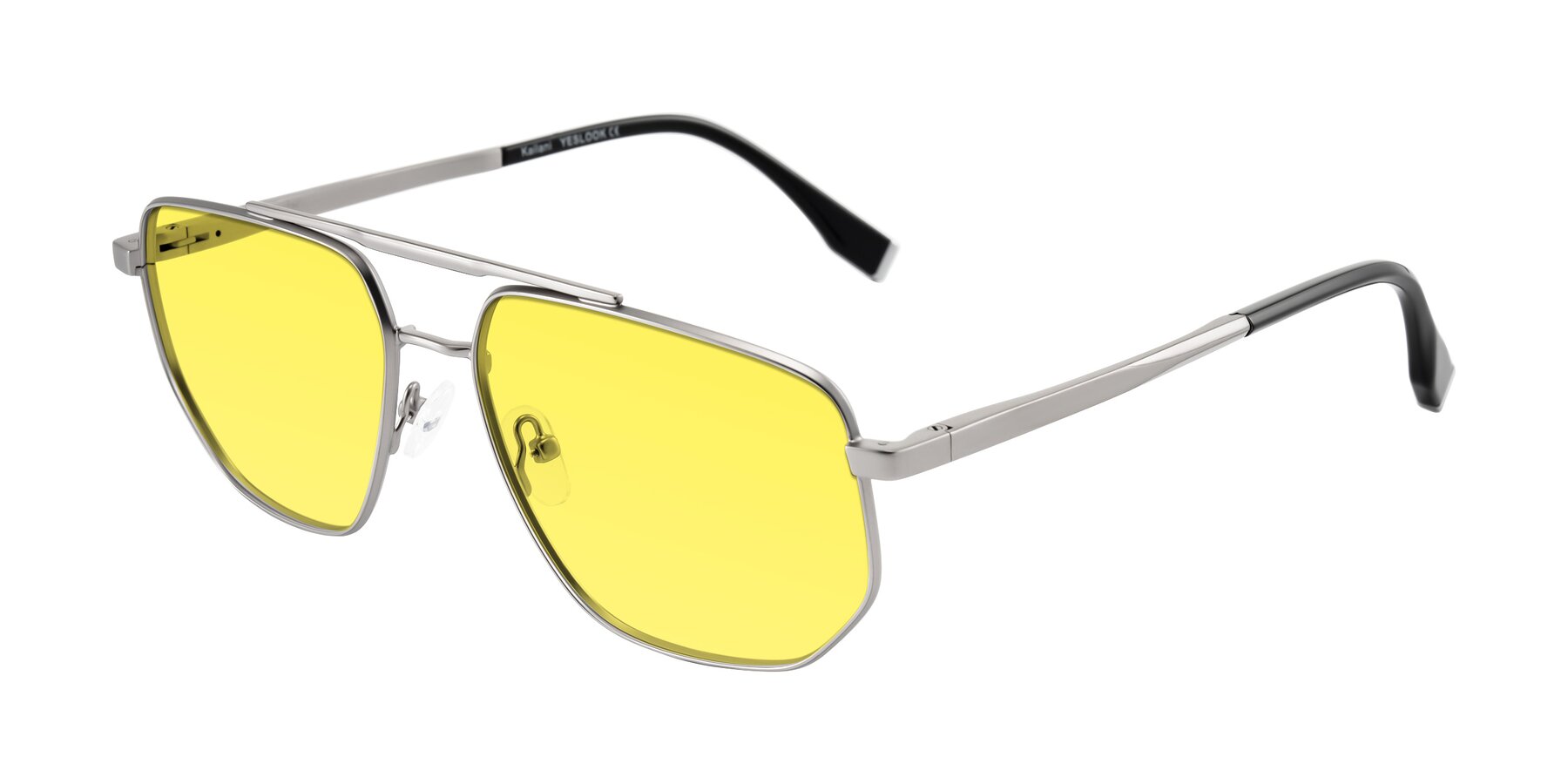 Angle of Kailani in Silver/Matte Silver with Medium Yellow Tinted Lenses