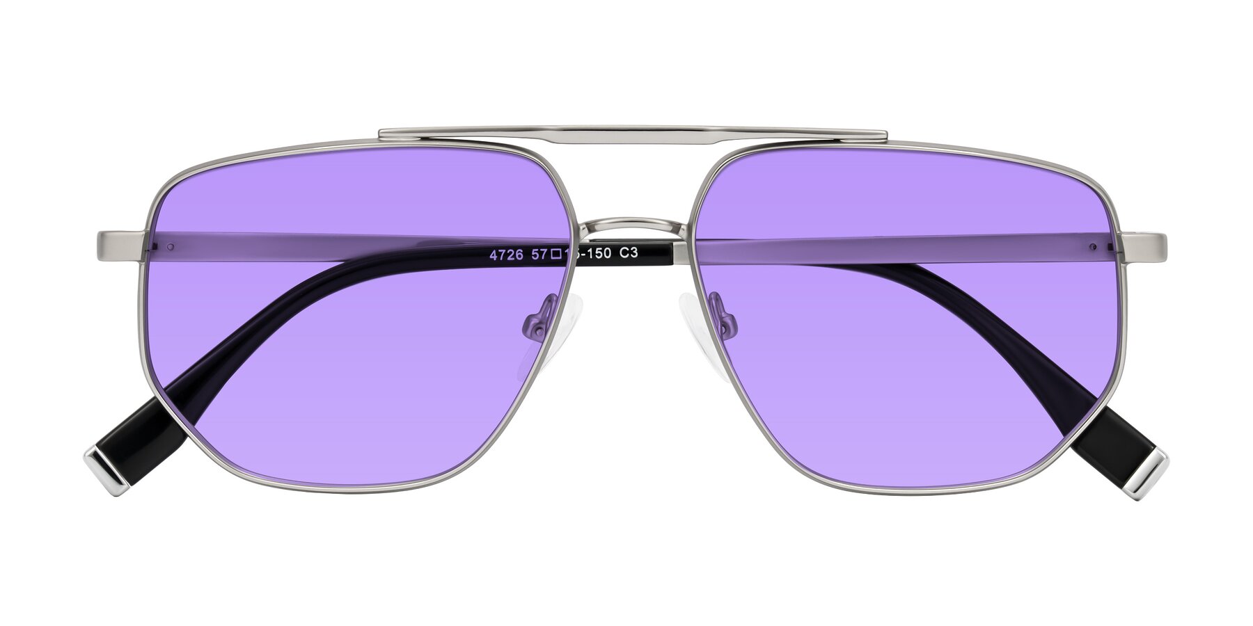 Folded Front of Kailani in Silver/Matte Silver with Medium Purple Tinted Lenses