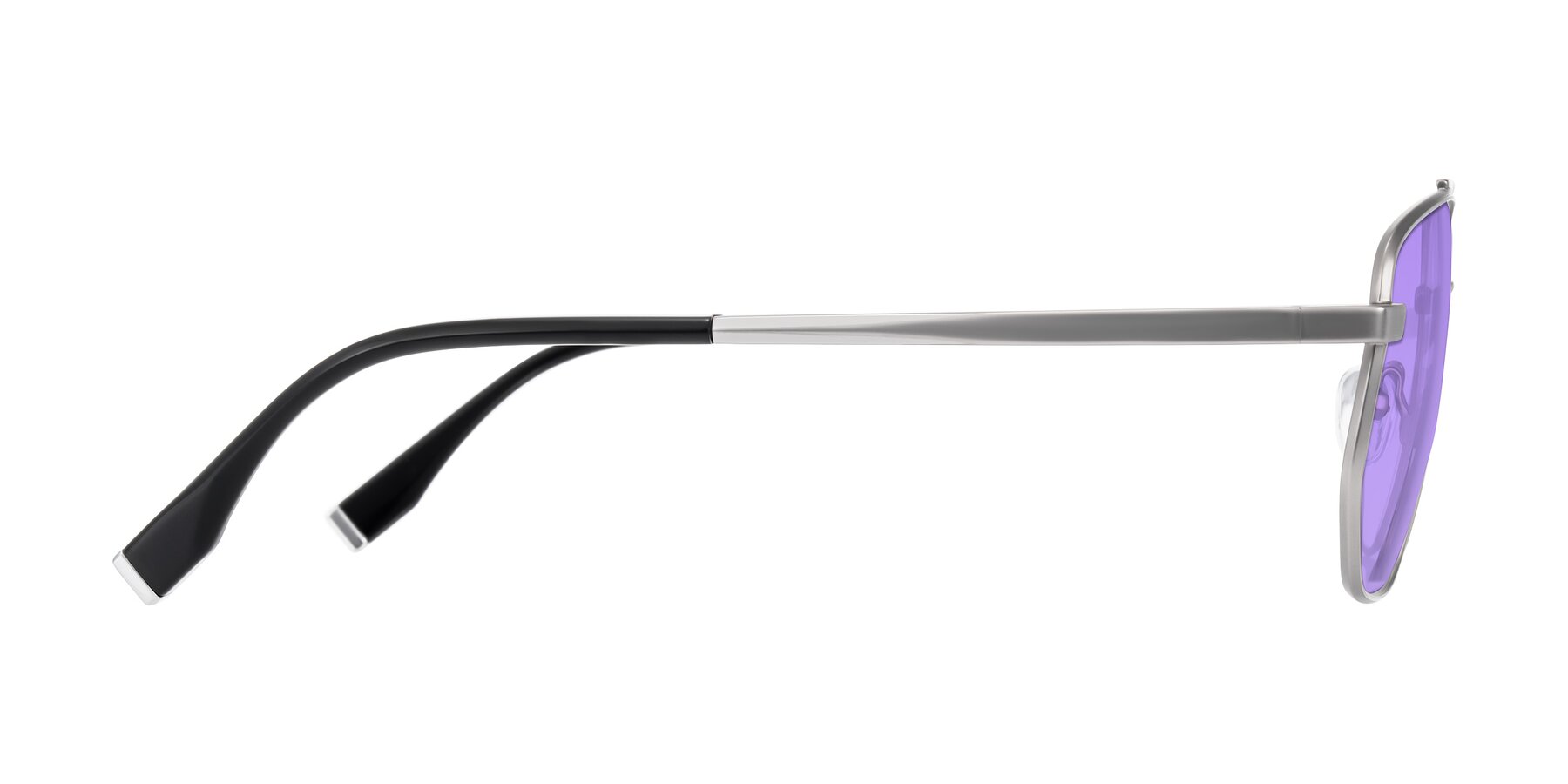 Side of Kailani in Silver/Matte Silver with Medium Purple Tinted Lenses