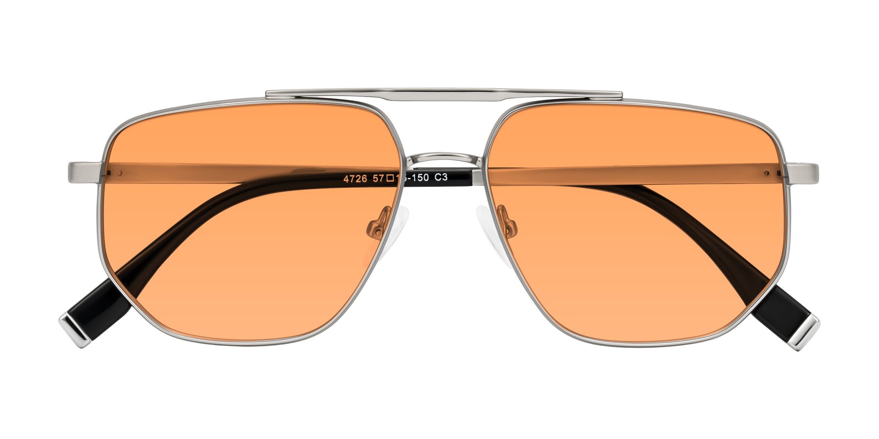 Folded Front of Kailani in Silver/Matte Silver with Medium Orange Tinted Lenses