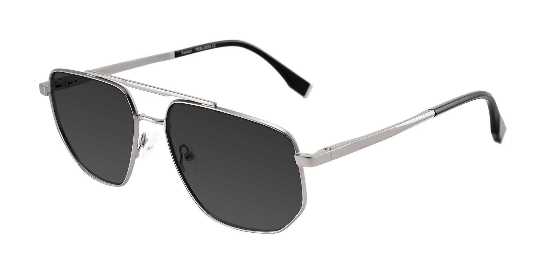 Angle of Kailani in Silver/Matte Silver with Gray Tinted Lenses