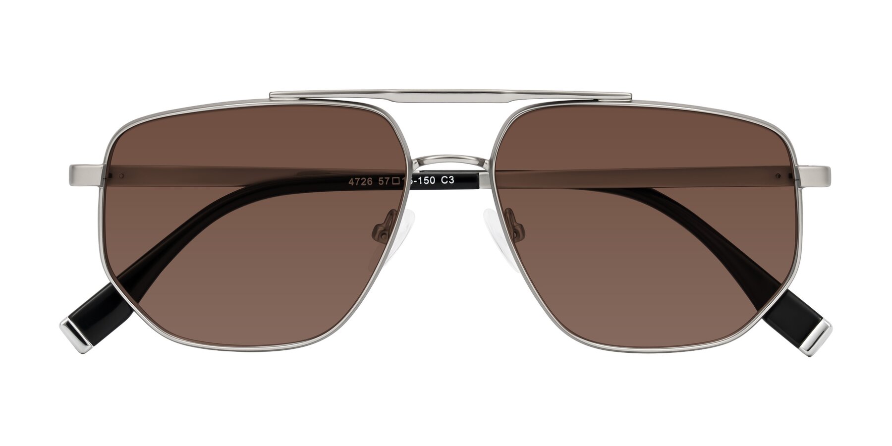 Folded Front of Kailani in Silver/Matte Silver with Brown Tinted Lenses