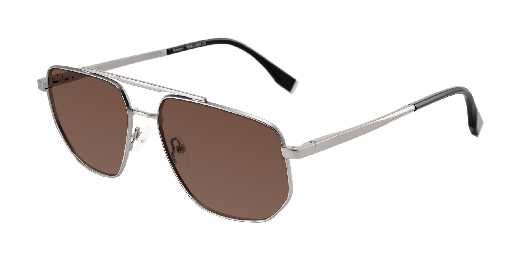 Angle of Kailani in Silver/Matte Silver with Brown Tinted Lenses