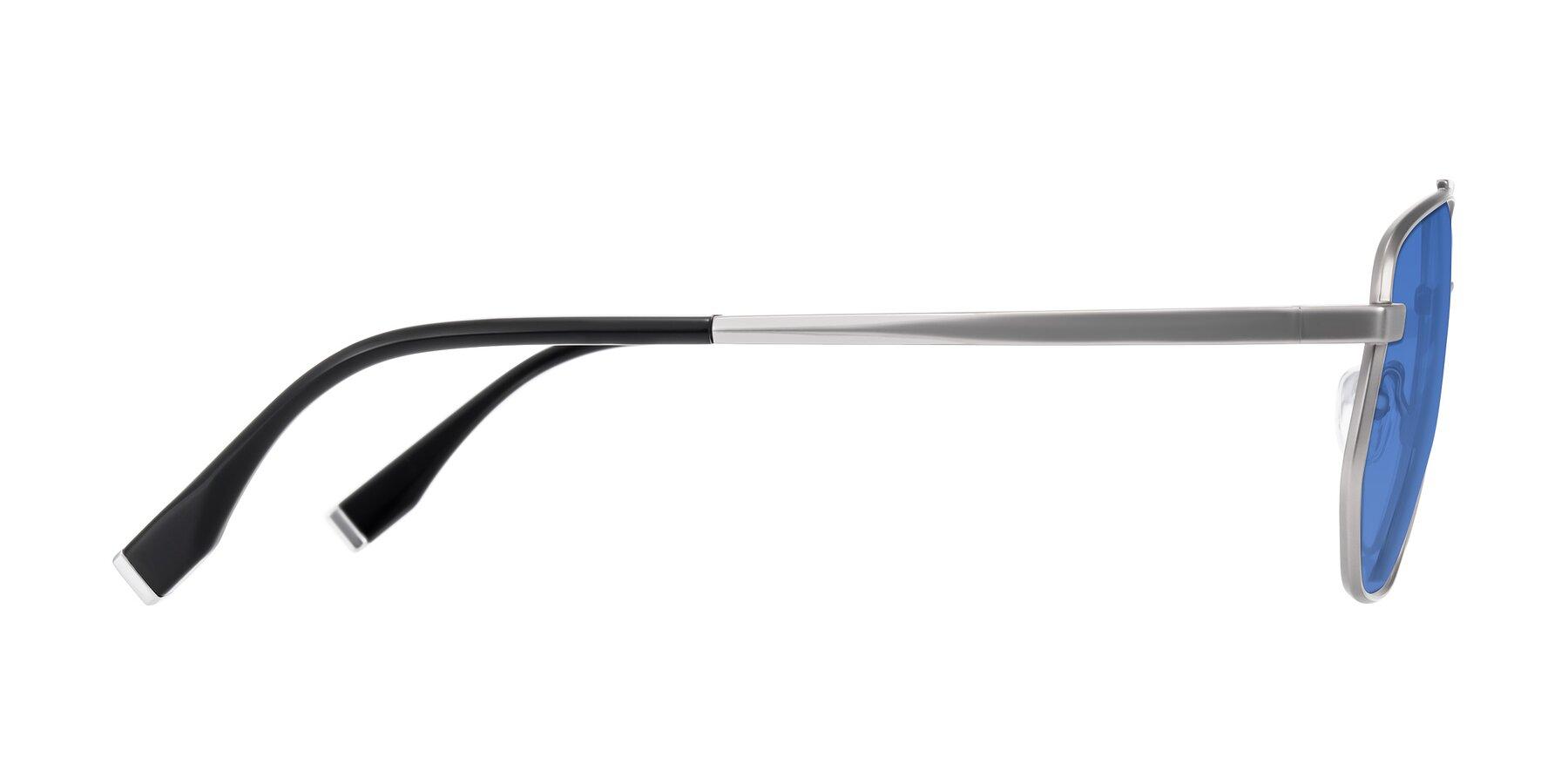 Side of Kailani in Silver/Matte Silver with Blue Tinted Lenses