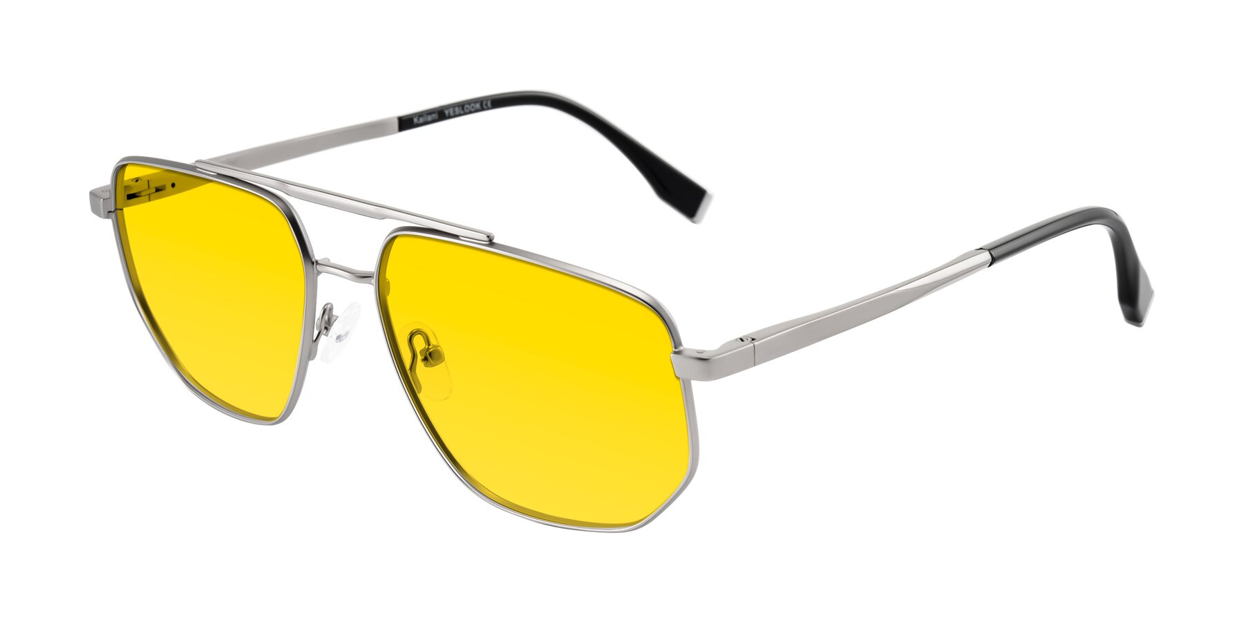 Angle of Kailani in Silver/Matte Silver with Yellow Tinted Lenses