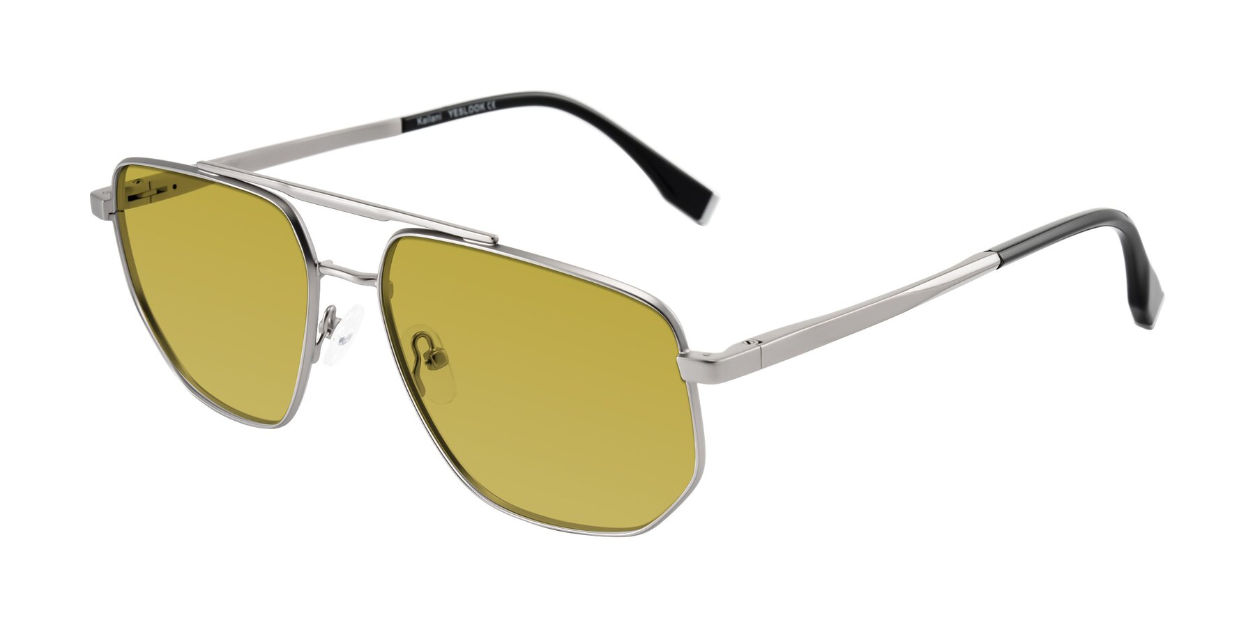 Angle of Kailani in Silver/Matte Silver with Champagne Tinted Lenses
