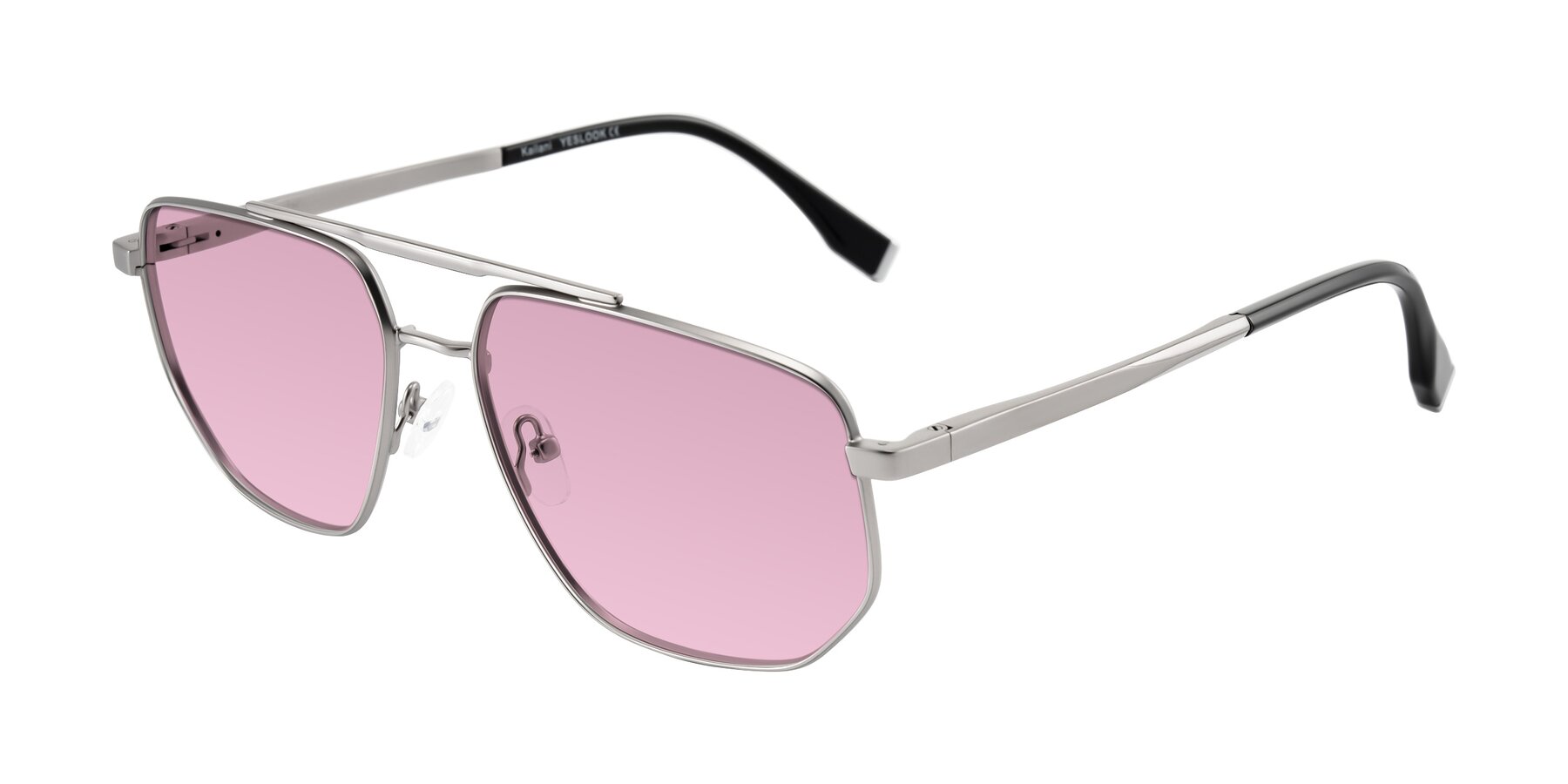 Angle of Kailani in Silver/Matte Silver with Light Wine Tinted Lenses