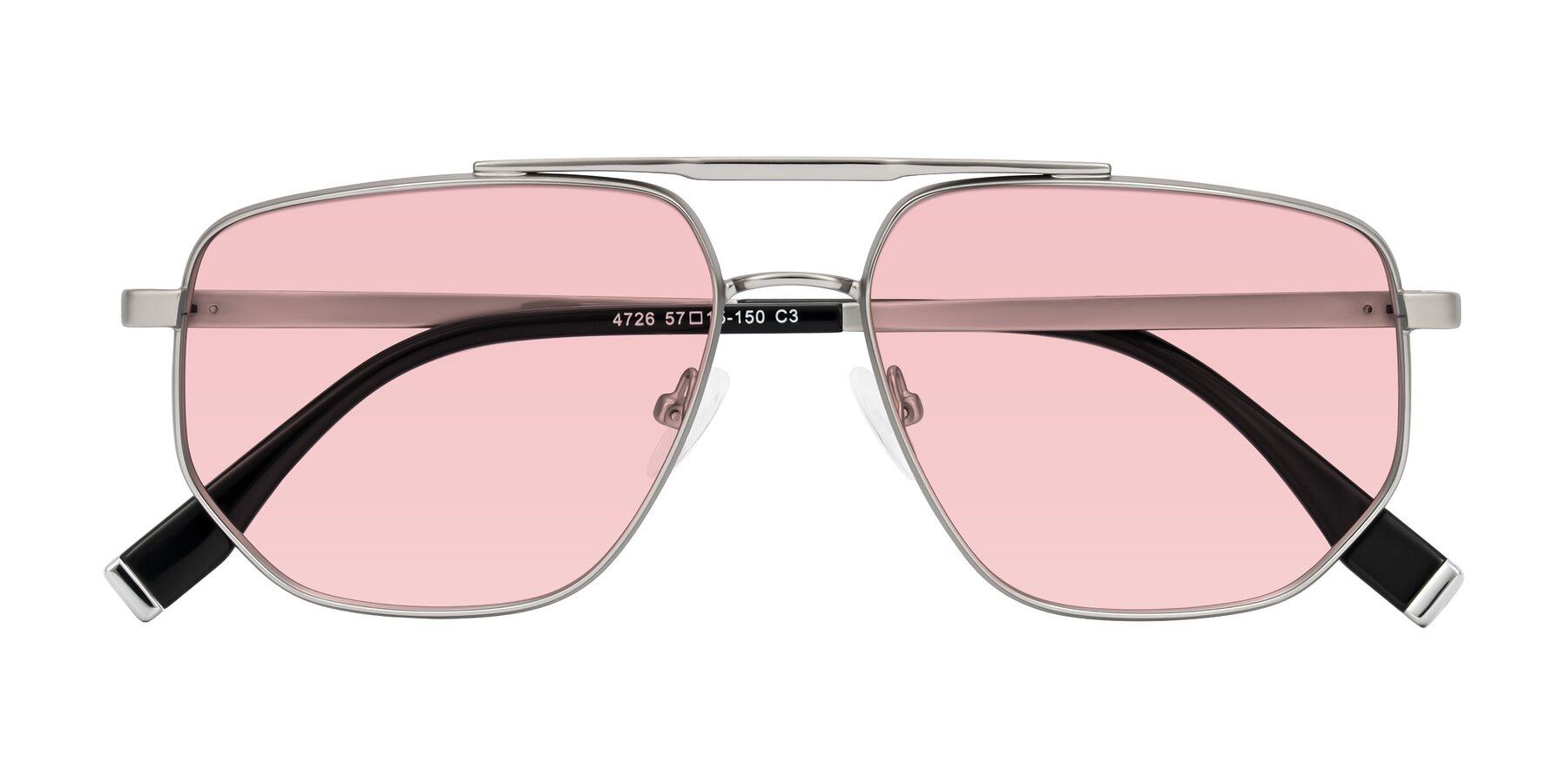 Folded Front of Kailani in Silver/Matte Silver with Light Garnet Tinted Lenses