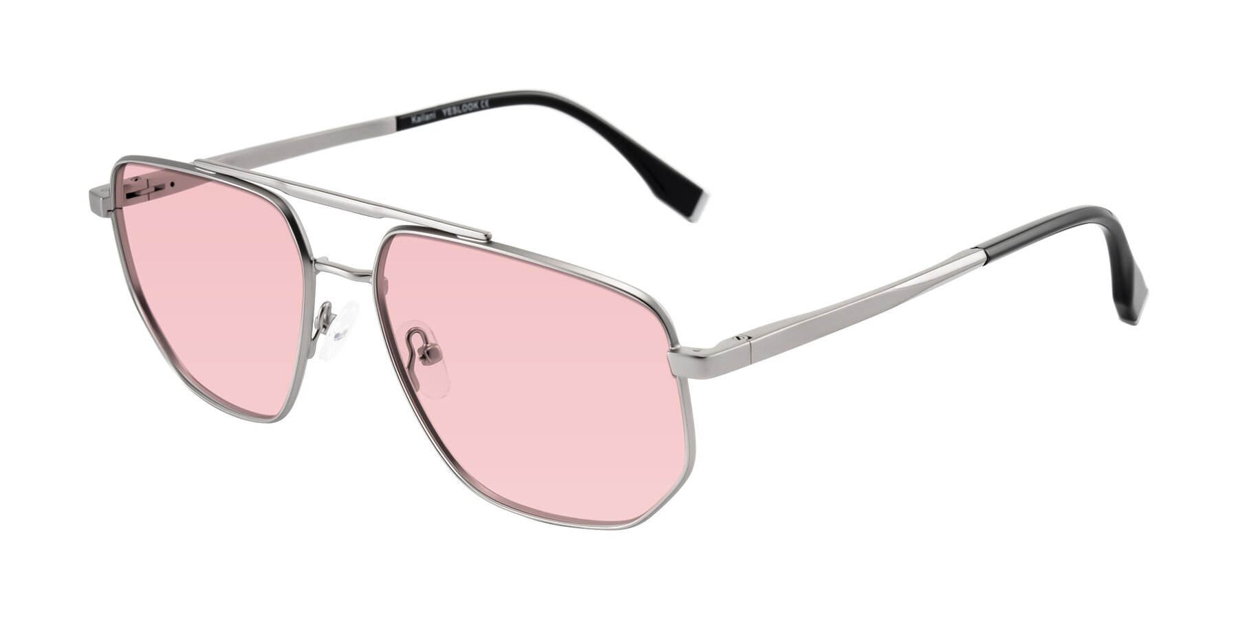 Angle of Kailani in Silver/Matte Silver with Light Garnet Tinted Lenses