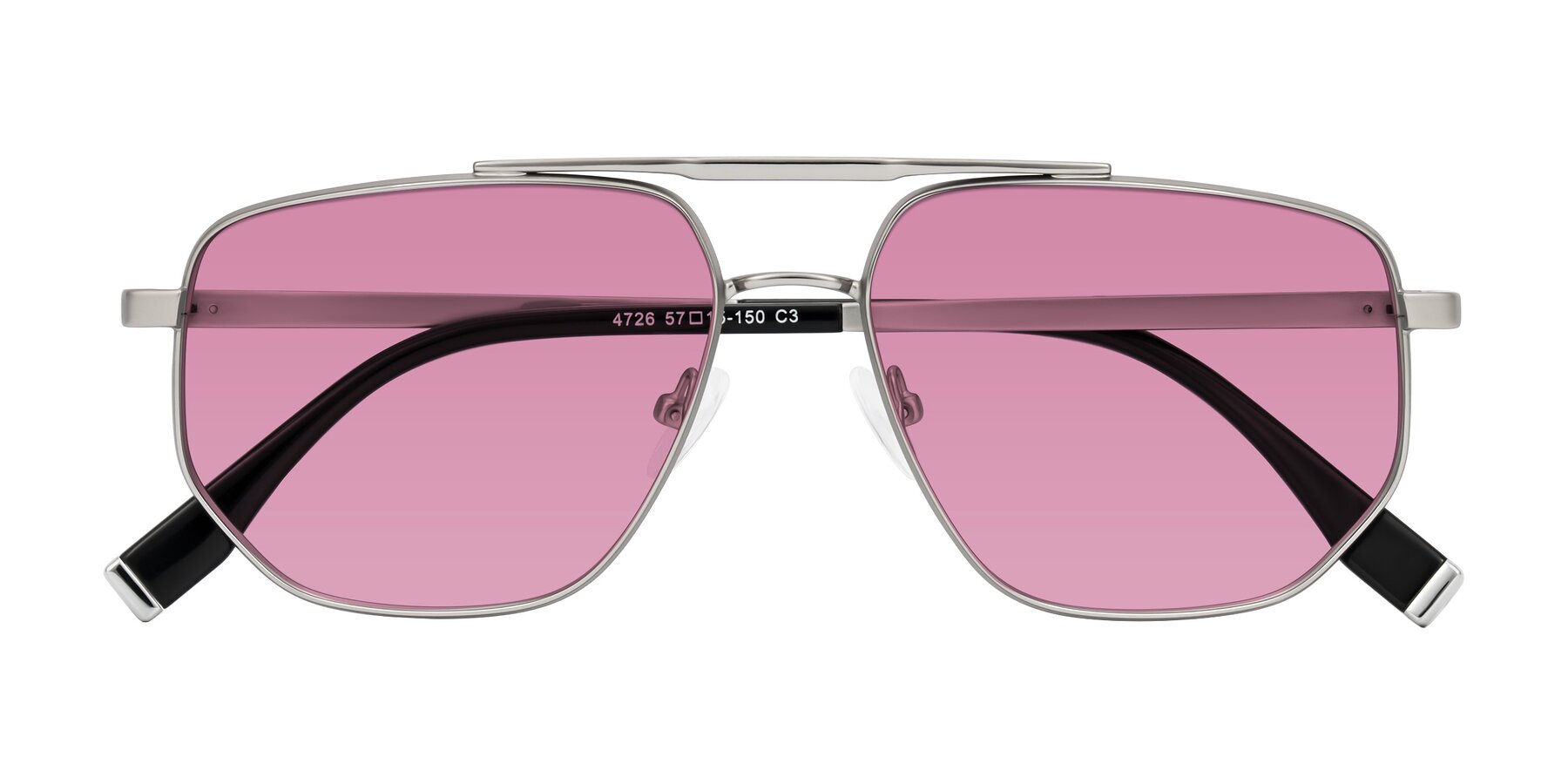 Folded Front of Kailani in Silver/Matte Silver with Medium Wine Tinted Lenses
