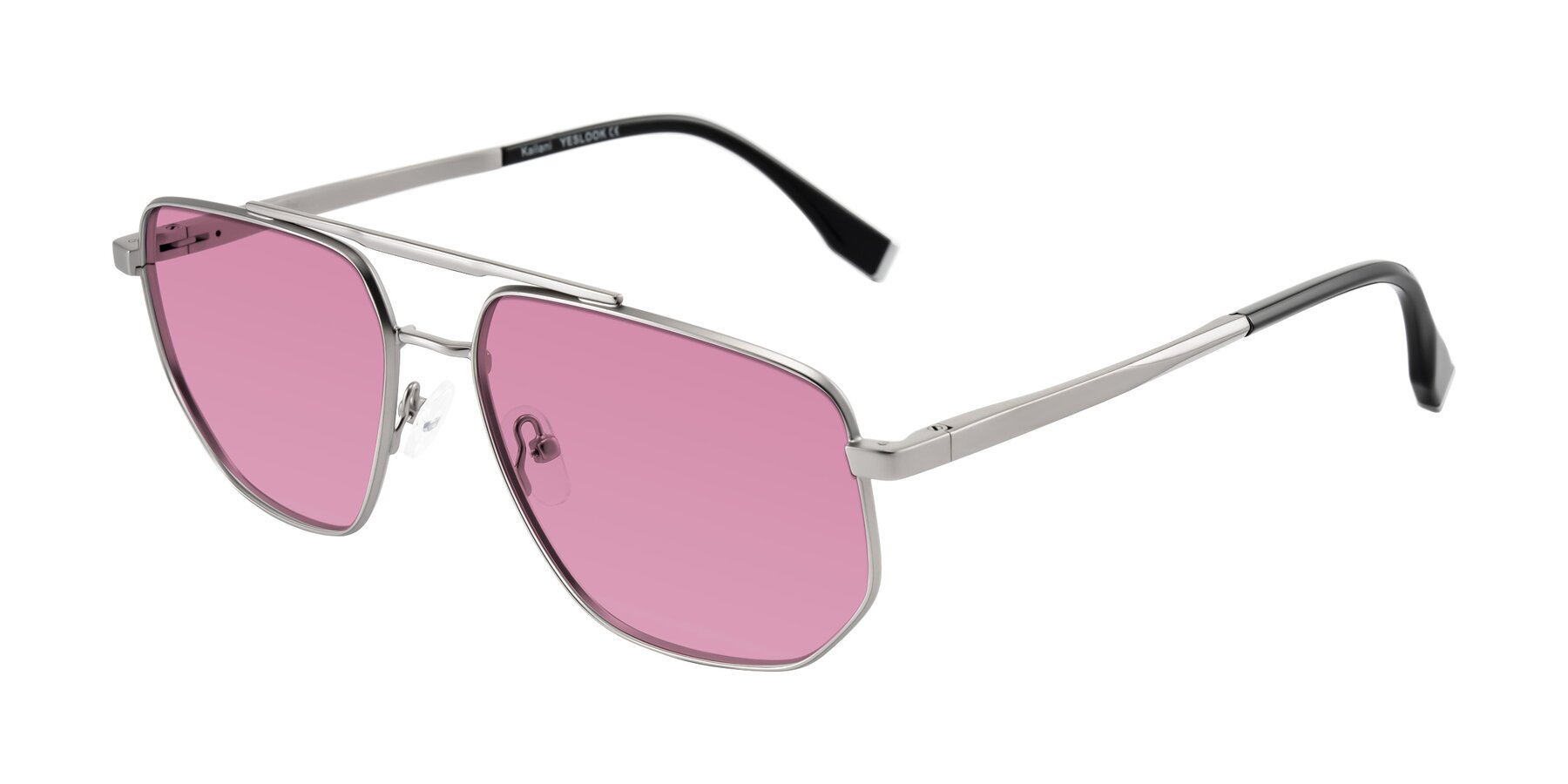 Angle of Kailani in Silver/Matte Silver with Medium Wine Tinted Lenses