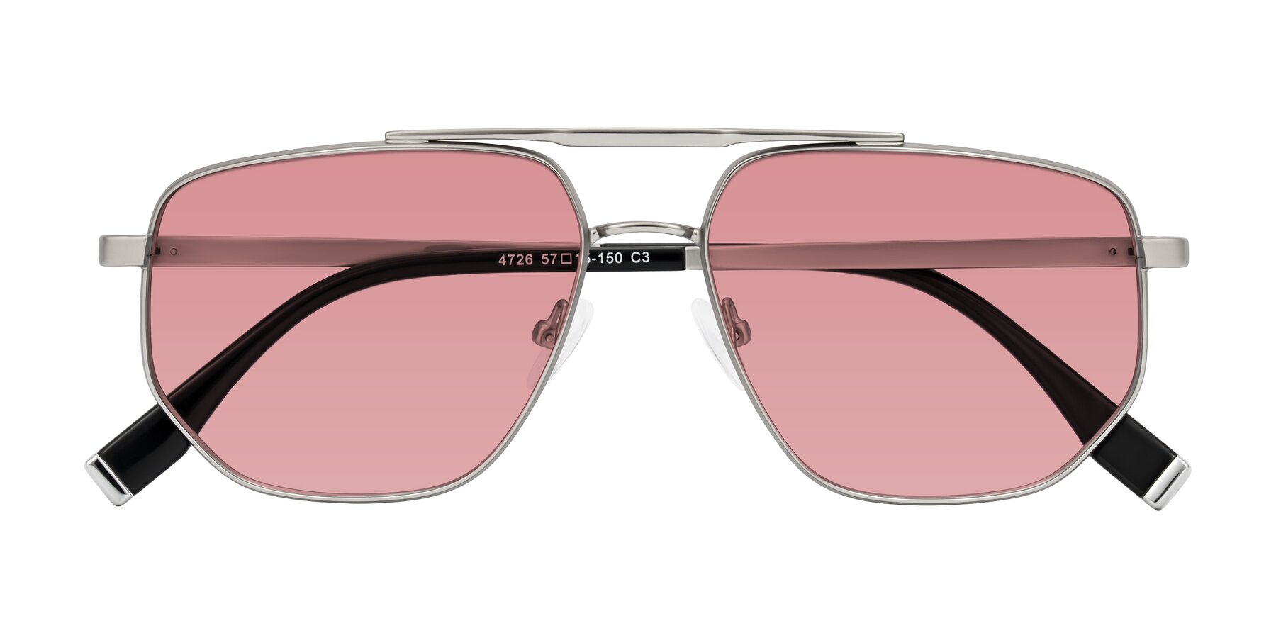 Folded Front of Kailani in Silver/Matte Silver with Medium Garnet Tinted Lenses