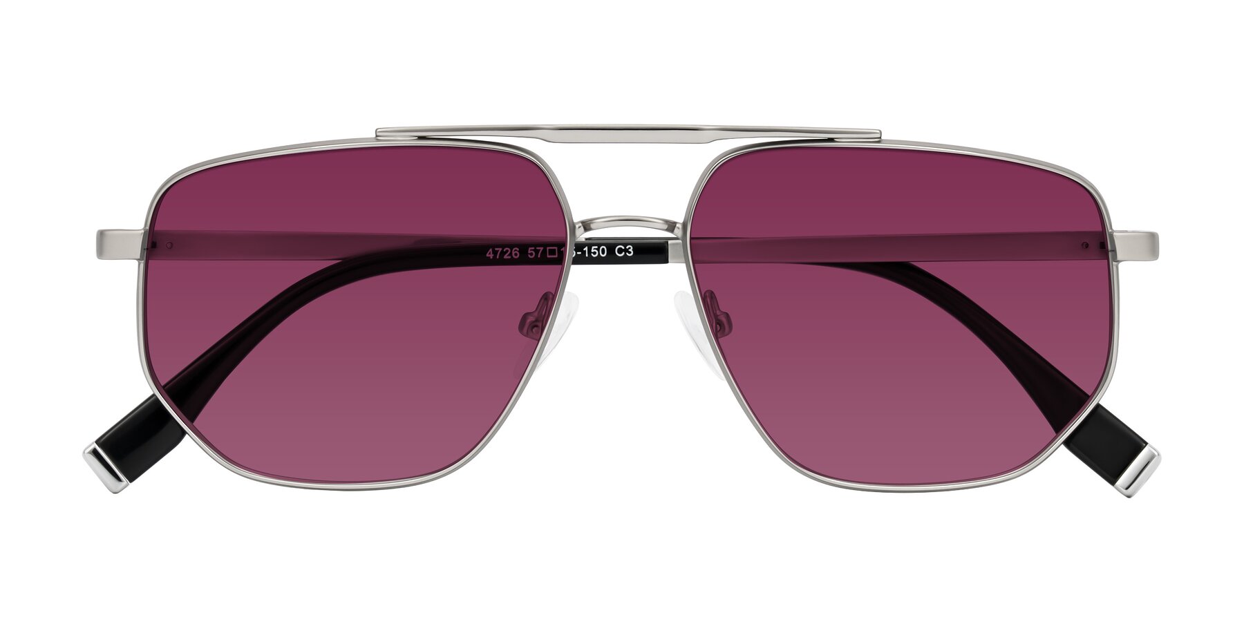 Folded Front of Kailani in Silver/Matte Silver with Wine Tinted Lenses
