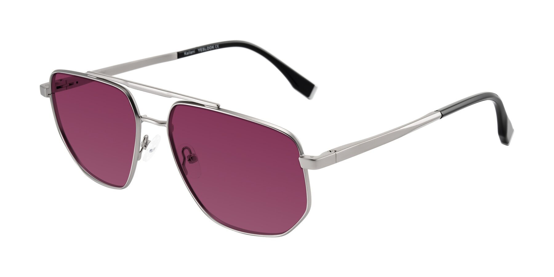 Angle of Kailani in Silver/Matte Silver with Wine Tinted Lenses