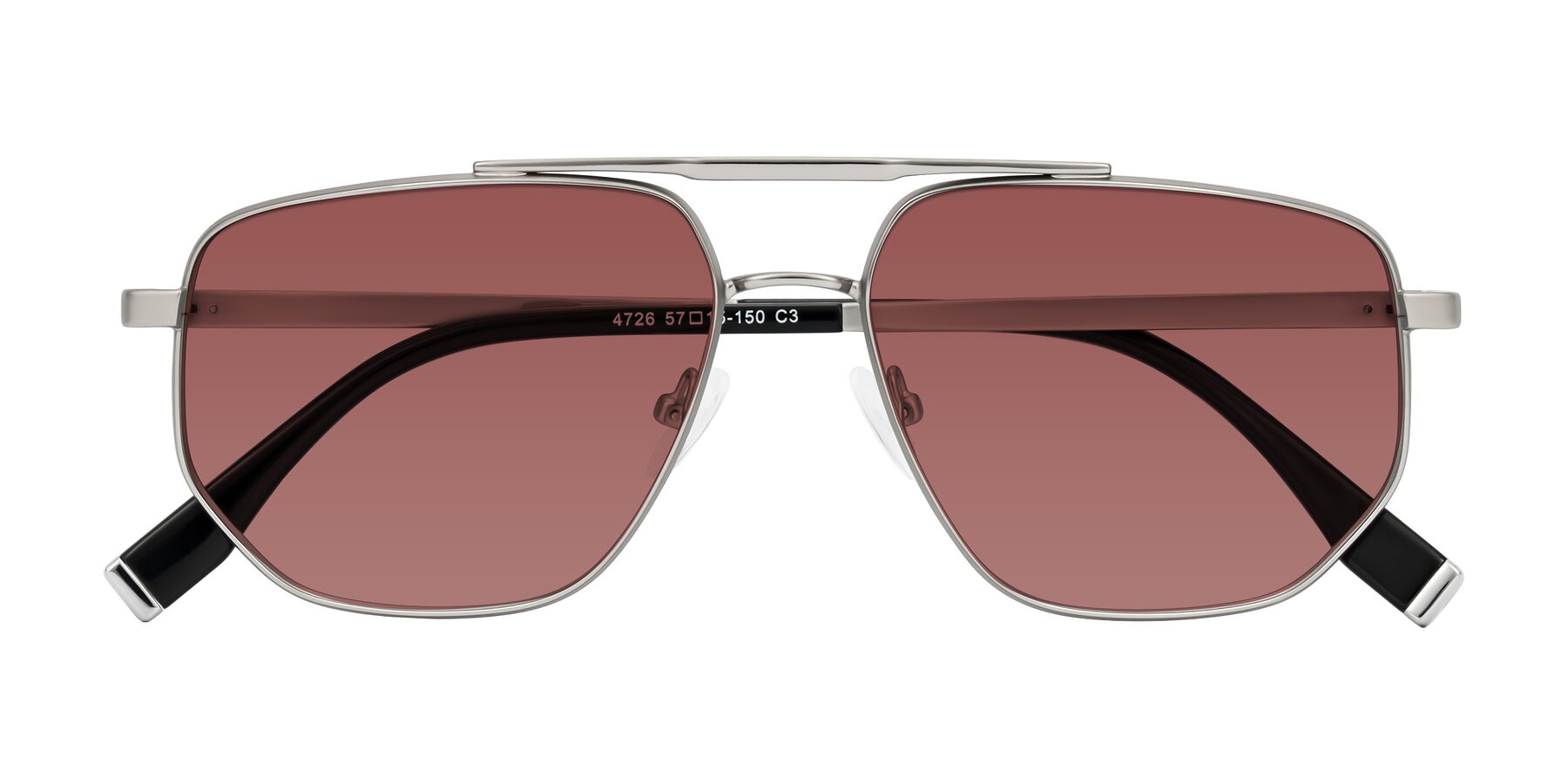 Folded Front of Kailani in Silver/Matte Silver with Garnet Tinted Lenses