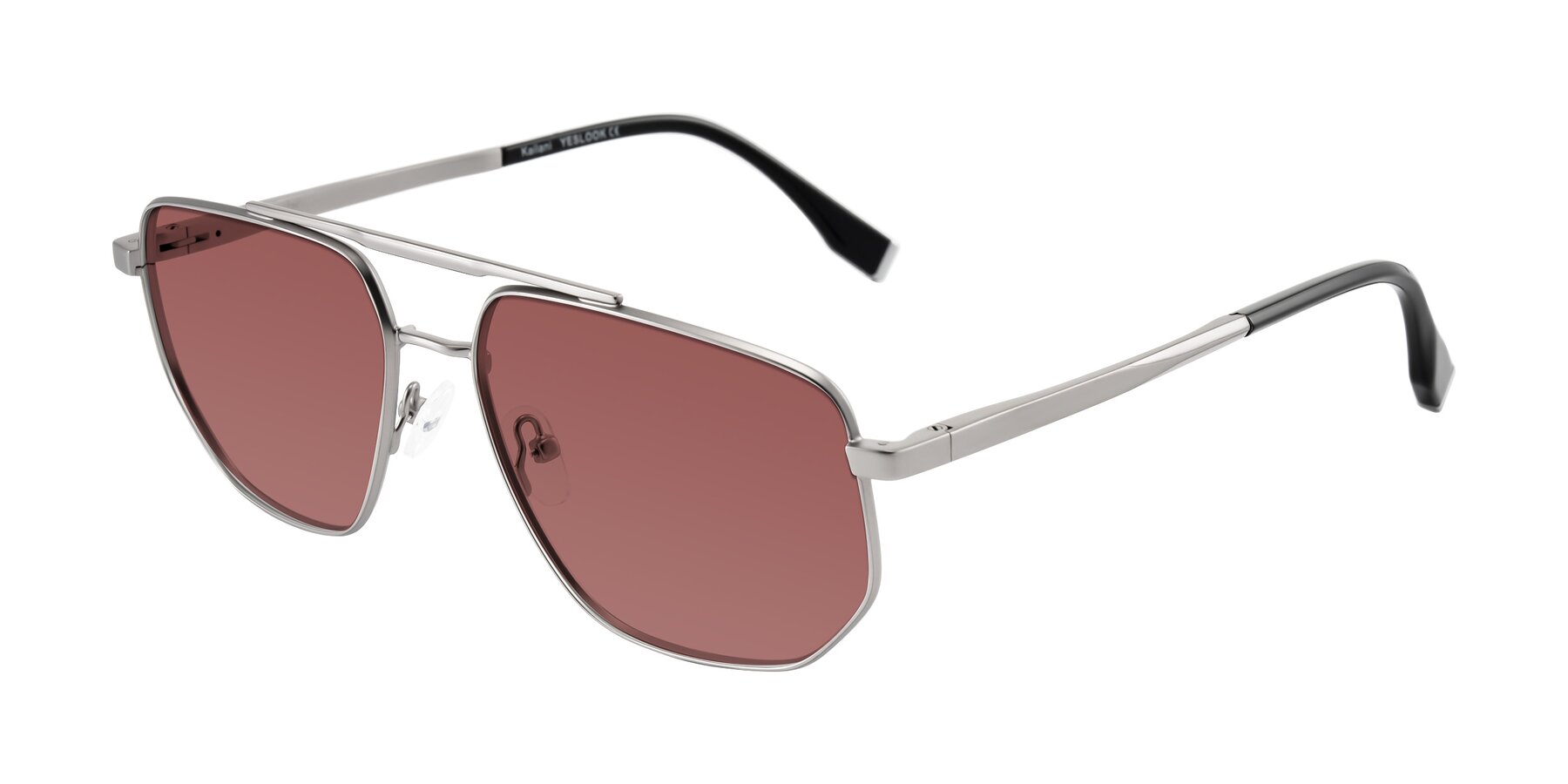 Angle of Kailani in Silver/Matte Silver with Garnet Tinted Lenses