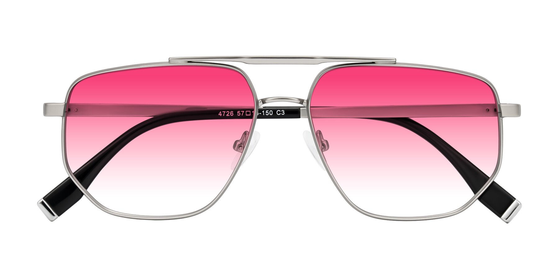Folded Front of Kailani in Silver/Matte Silver with Pink Gradient Lenses