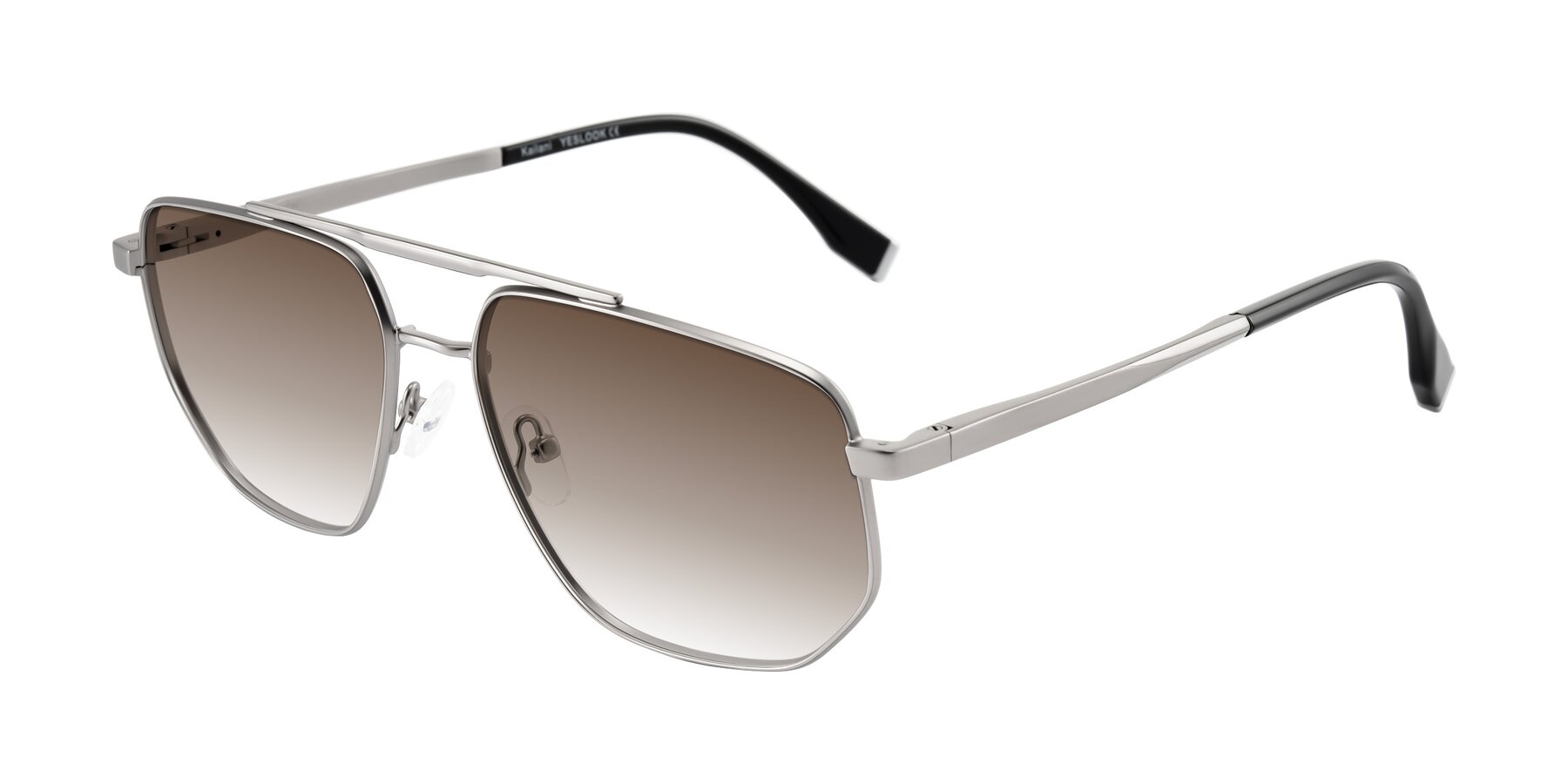 Angle of Kailani in Silver/Matte Silver with Brown Gradient Lenses
