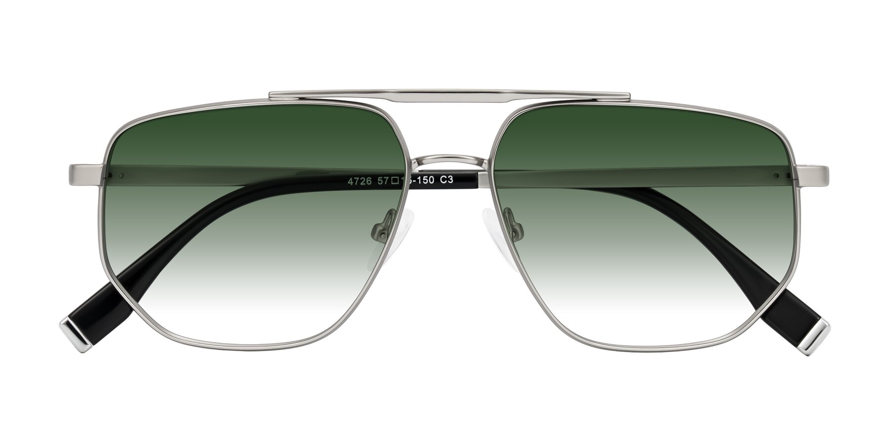 Folded Front of Kailani in Silver/Matte Silver with Green Gradient Lenses