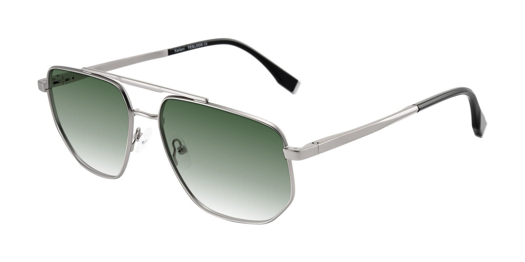 Angle of Kailani in Silver/Matte Silver with Green Gradient Lenses