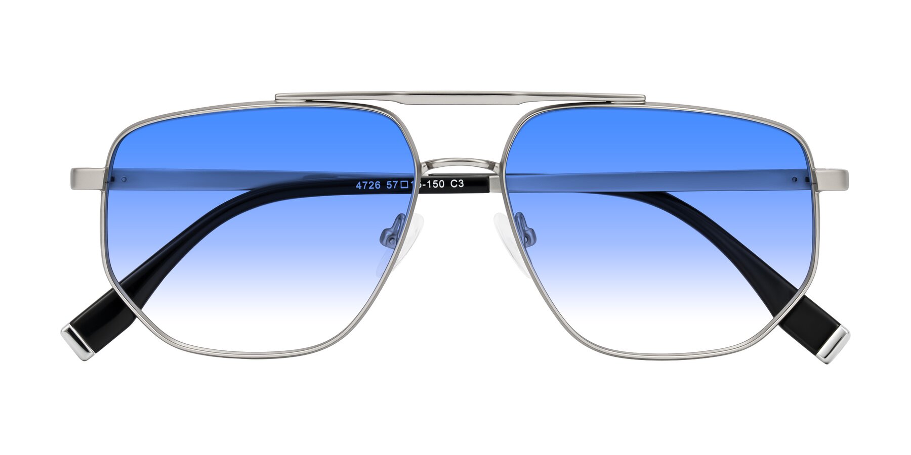 Folded Front of Kailani in Silver/Matte Silver with Blue Gradient Lenses