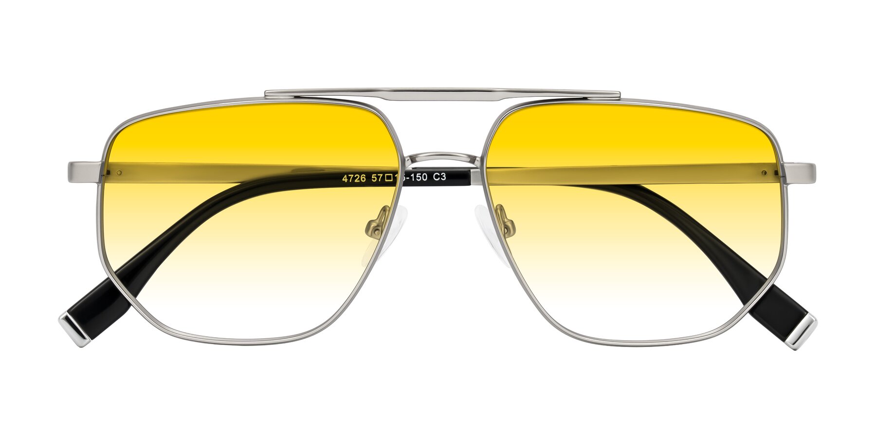 Folded Front of Kailani in Silver/Matte Silver with Yellow Gradient Lenses