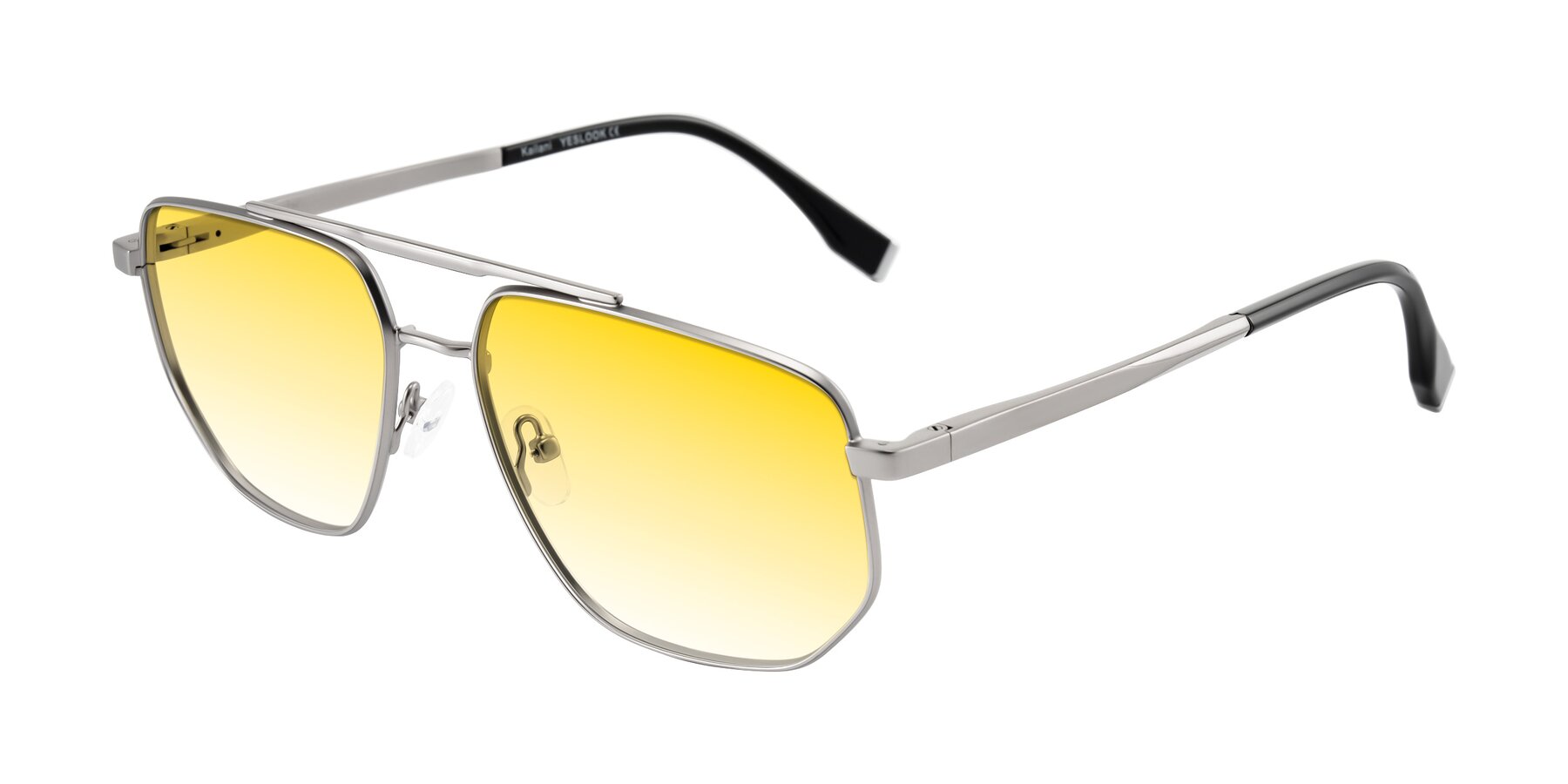 Angle of Kailani in Silver/Matte Silver with Yellow Gradient Lenses