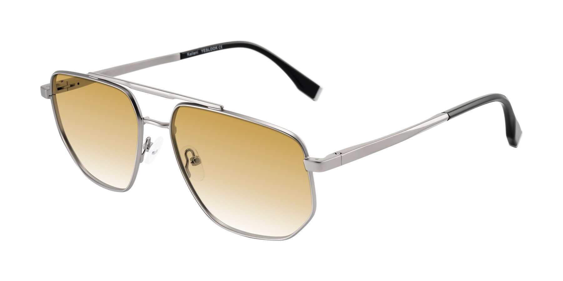 Angle of Kailani in Silver/Matte Silver with Champagne Gradient Lenses