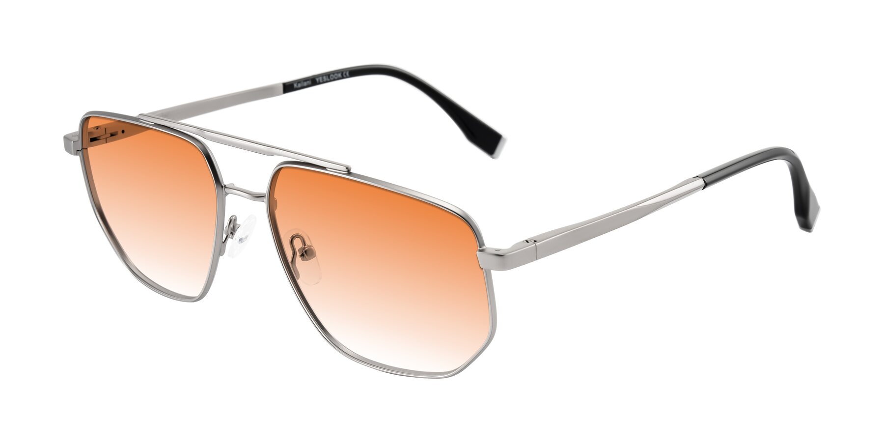 Angle of Kailani in Silver/Matte Silver with Orange Gradient Lenses